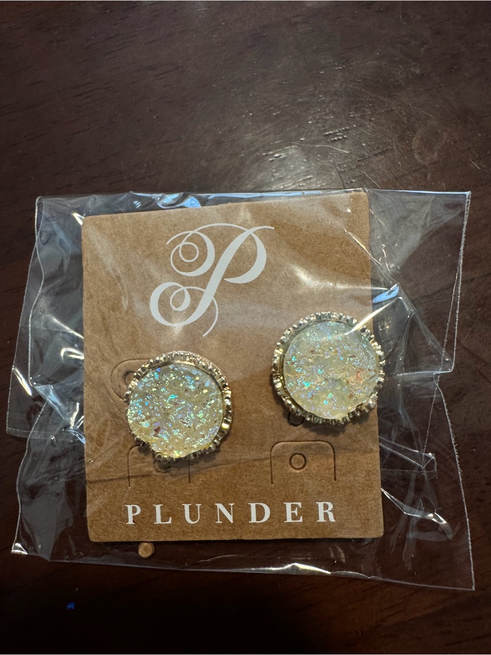 Plunder Holographic Druzy Round Studs - Gold